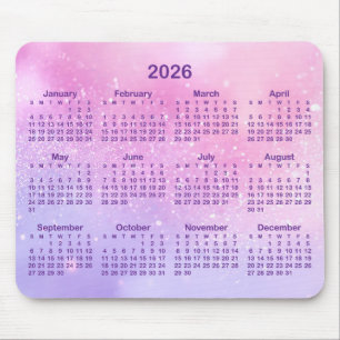 Pastel Pink Purple Glitter 2026 Calendar Mouse Mat