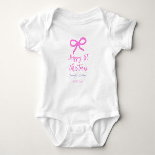Pastel pink purple happy 1st Christmas bow name da Baby Bodysuit