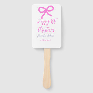 Pastel pink purple happy 1st Christmas bow name da Hand Fan