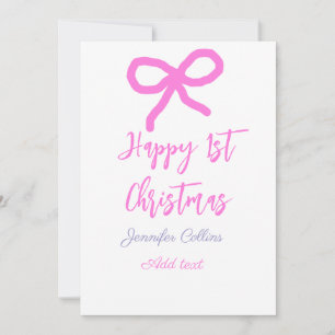 Pastel pink purple happy 1st Christmas bow name da Holiday Card