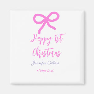 Pastel pink purple happy 1st Christmas bow name da Magnet