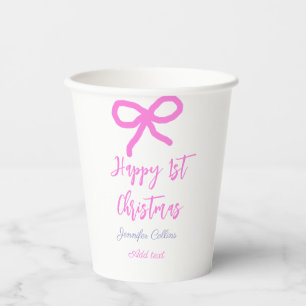 Pastel pink purple happy 1st Christmas bow name da Paper Cups
