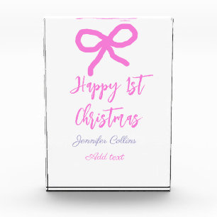 Pastel pink purple happy 1st Christmas bow name da Photo Block