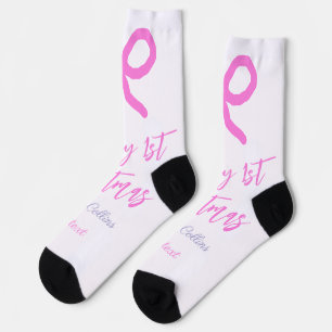 Pastel pink purple happy 1st Christmas bow name da Socks