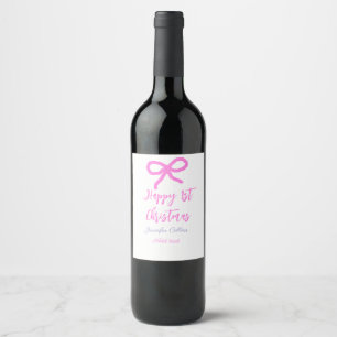 Pastel pink purple happy 1st Christmas bow name da Wine Label