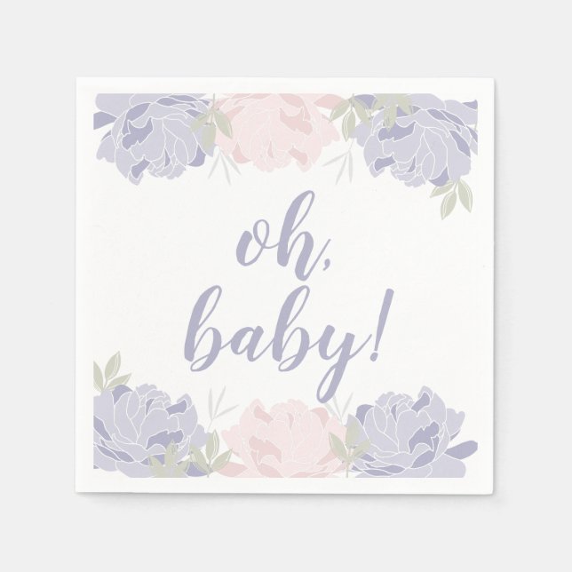 Pastel Pink & Purple Peonies Baby Shower Napkin (Front)