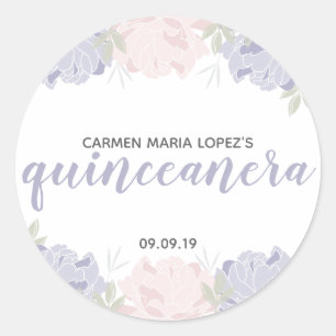 Pastel Pink & Purple Peonies Quinceañera Birthday Classic Round Sticker