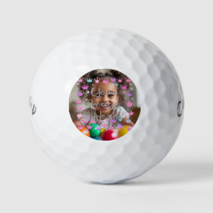 Pastel Pink Purple Princess Crown Photo Border Golf Balls