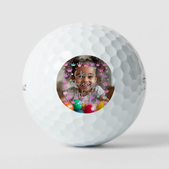 Pastel Pink Purple Princess Crown Photo Border Golf Balls (Front)