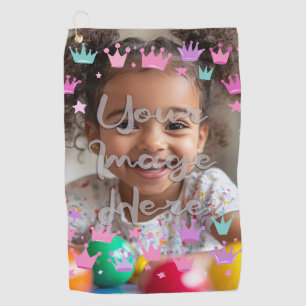 Pastel Pink Purple Princess Crown Photo Border Golf Towel
