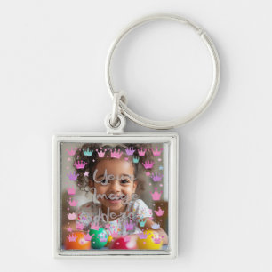 Pastel Pink Purple Princess Crown Photo Border Key Ring