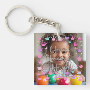 Pastel Pink Purple Princess Crown Photo Border Key Ring