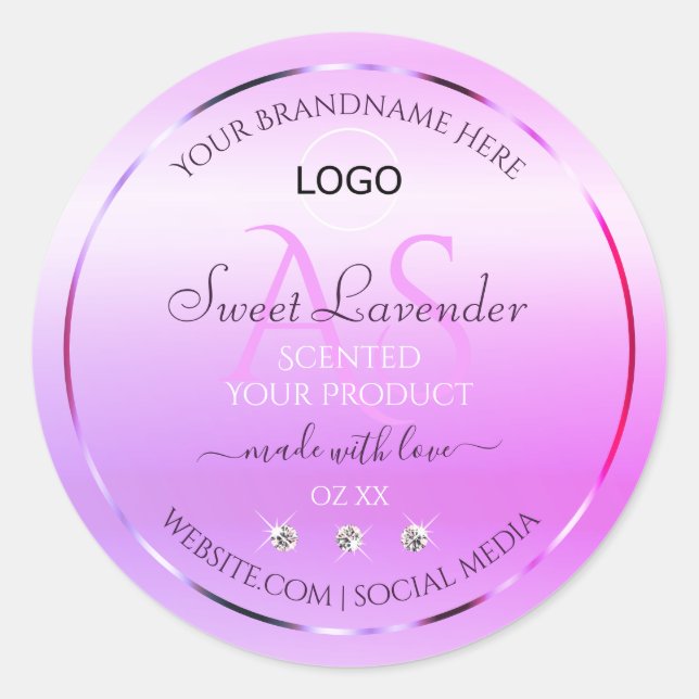 Pastel Pink Purple Product Label Monogram and Logo (Front)