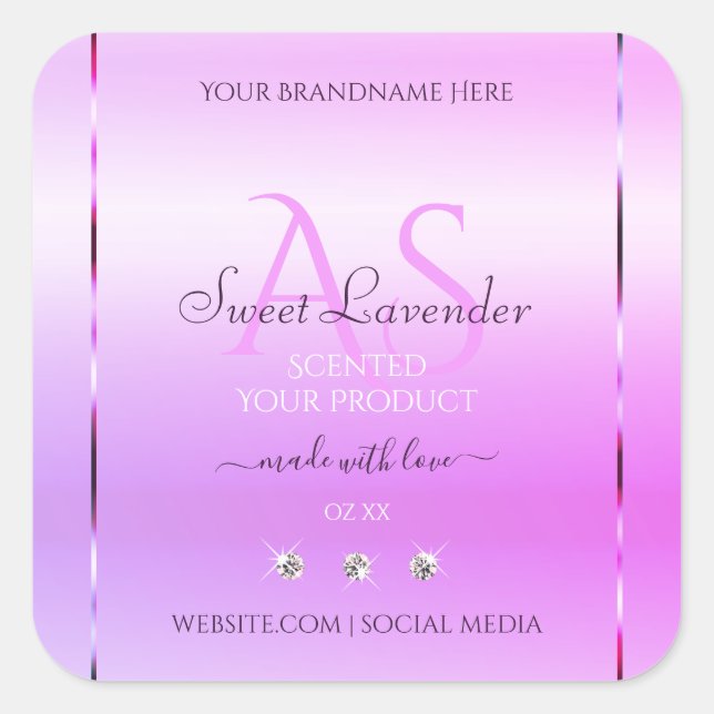 Pastel Pink Purple Product Labels Jewels Monogram (Front)