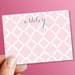 Pastel Pink Quatrefoil Pattern Personalised Name Post-it Notes