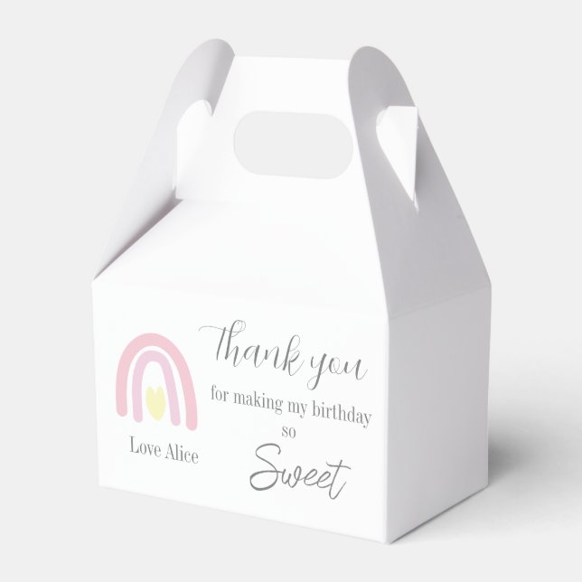Pastel pink rainbow 1st Birthday Thank you  Favour Box (Front Side)