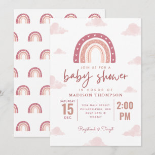 Pastel Pink Rainbow Clouds Girl Baby Shower Invitation
