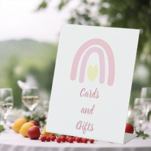 Pastel Pink Rainbow Girl Baby Shower Cards  Pedestal Sign