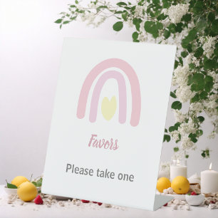 Pastel Pink Rainbow Girl Baby Shower Guest Book Pedestal Sign