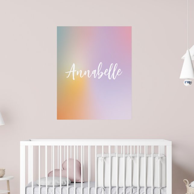 Pastel pink rainbow girly monogram simple script poster (Nursery 2)
