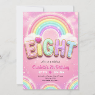 Pastel Pink Rainbow Sparkle 8th Birthday Invitation