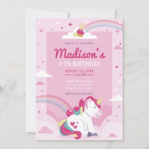 Pastel Pink Rainbow Unicorn Birthday Party Invitation