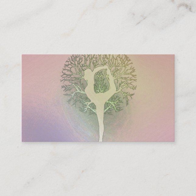 Pastel Pink Rainbow Yoga Tree Business Card (Front)