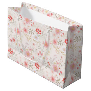 Pastel Pink Red White Flowers Pattern Large Gift Bag