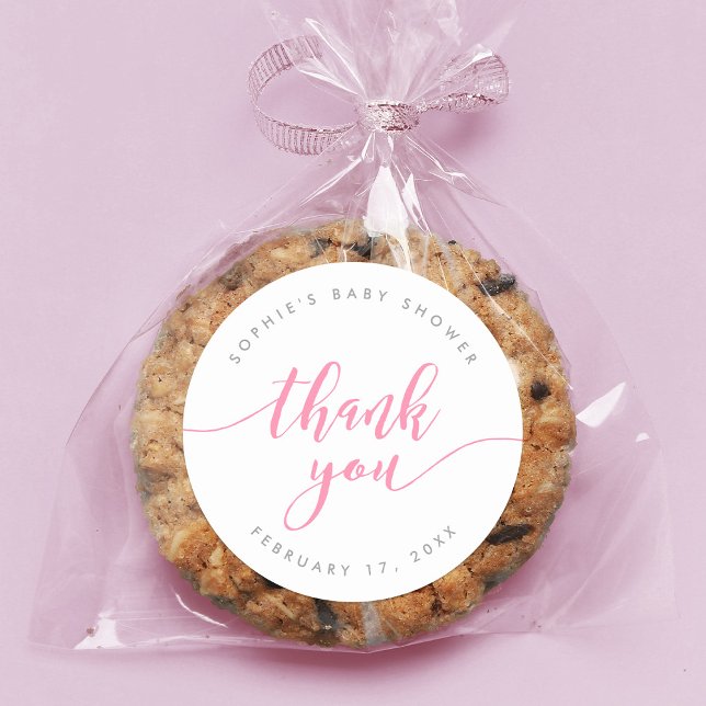 Pastel Pink Relax Script Thank You Classic Round Sticker (Creator Uploaded)