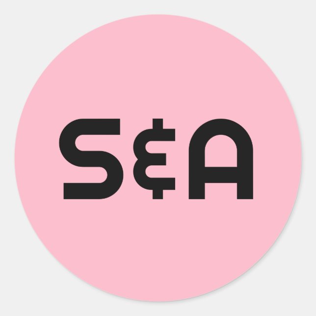 Pastel Pink Retro Monogrammed Wedding Classic Round Sticker (Front)