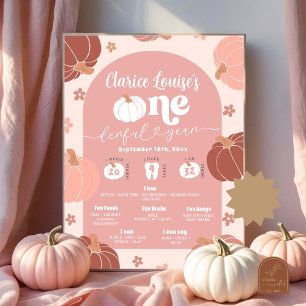 Pastel Pink Retro Pumpkin First Birthday Milestone Poster