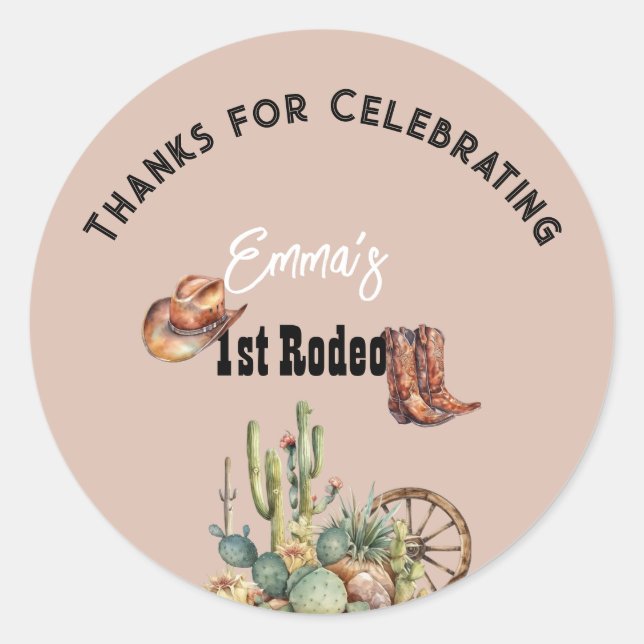 Pastel Pink Rodeo Western Cowgirl 1st Birthday Classic Round Sticker (Front)