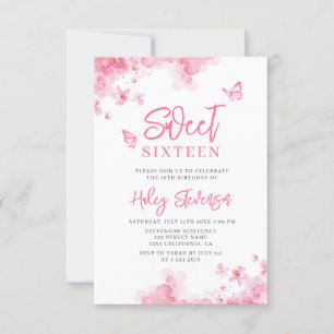 Pastel pink Romantic floral watercolor Sweet 16  Invitation