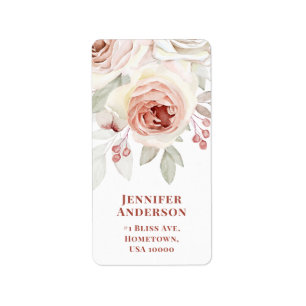 Pastel Pink Romantic Rose on White Wedding Label