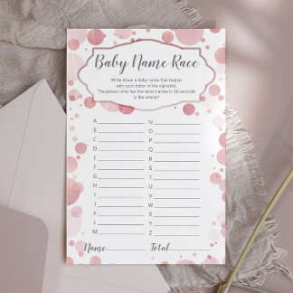 Pastel Pink Rose Baby Name Race Girly Shower Game