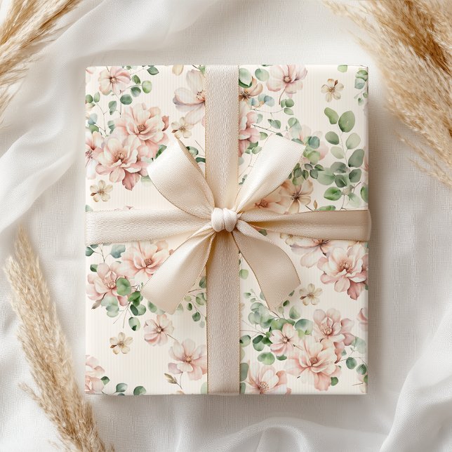 Pastel Pink Rose Bridal Floral Wrapping Paper (Creator Uploaded)