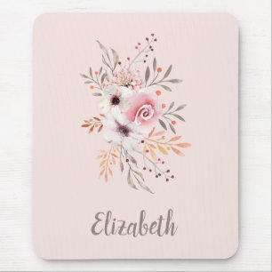 Pastel Pink, Rose Floral Bouquet – Personalised Mouse Mat