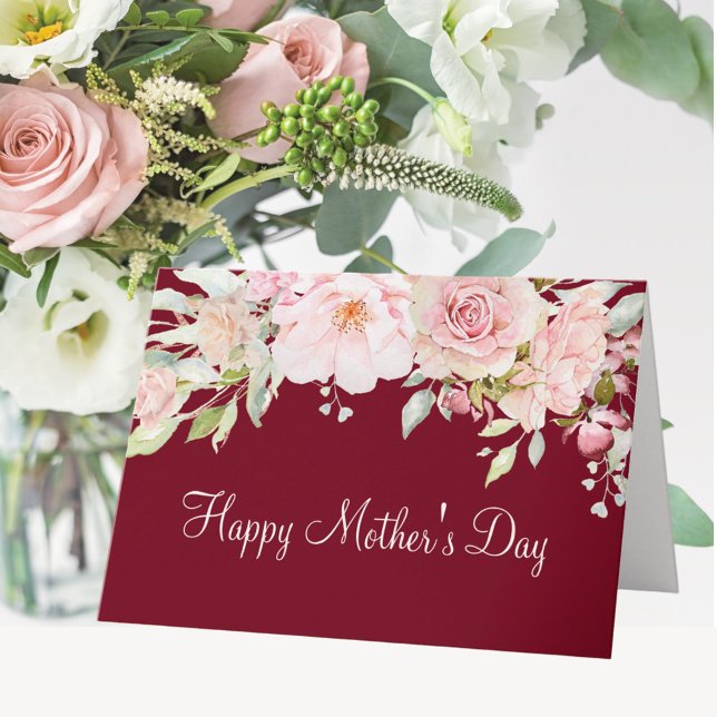 Pastel Pink Rose Flower Floral Happy Mother's Day Card (In situ)