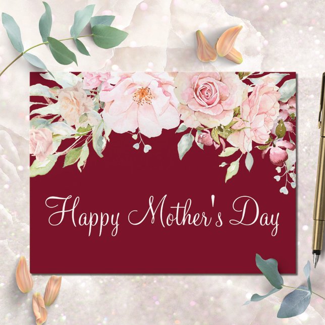 Pastel Pink Rose Flower Floral Happy Mother's Day Postcard (In situ)