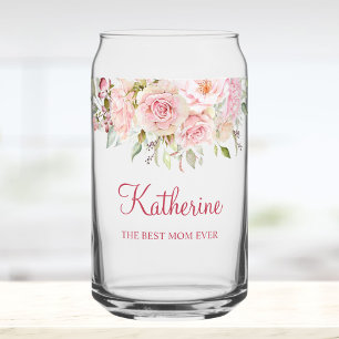 Pastel Pink Rose Flower Floral The Best Mom Ever Can Glass