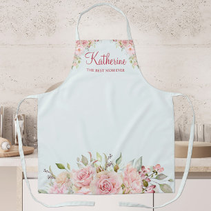 Pastel Pink Rose Flower Floral The Best Mum Ever Apron