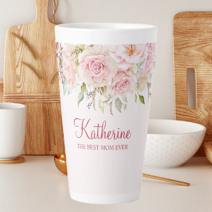 Pastel Pink Rose Flower Floral The Best Mum Ever Latte Mug
