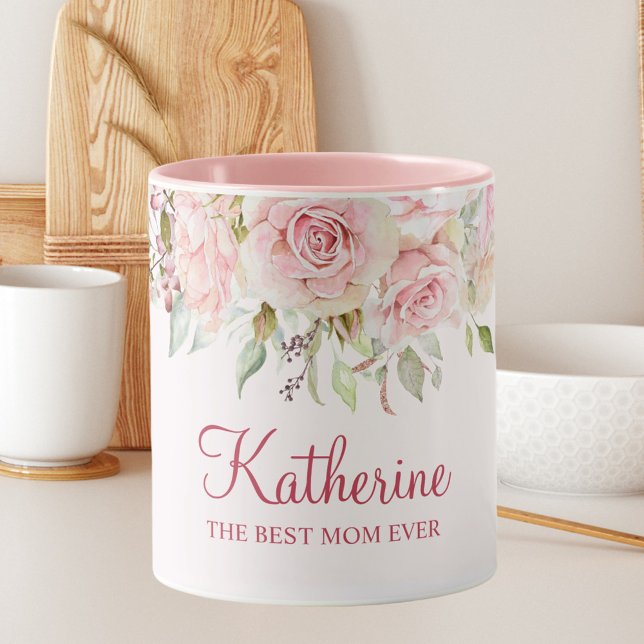 Pastel Pink Rose Flower Floral The Best Mum Ever Mug (In situ)
