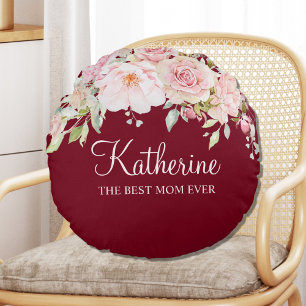 Pastel Pink Rose Flower Floral The Best Mum Ever Round Cushion