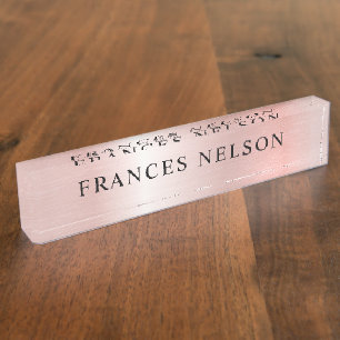 Pastel Pink Rose Gold Metallic Look Stylish Serif Nameplate