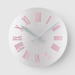 Pastel Pink Rose Grey Silver Ombre Minimal Black Round Clock