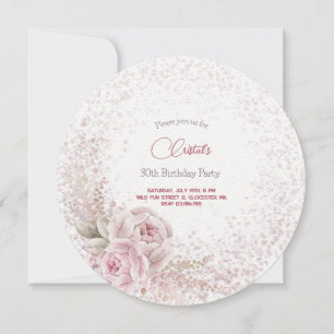 Pastel pink roses adults Birthday invitation