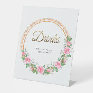 Pastel Pink Roses & Baby’s Breath Drinks Pedestal Sign