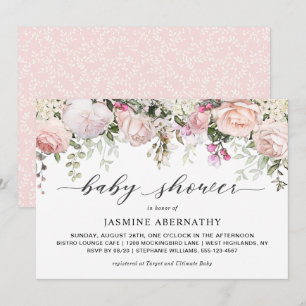 Pastel Pink Roses Baby Shower Invitation