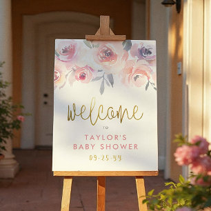 Pastel Pink Roses & Greenery Baby Shower Welcome Poster